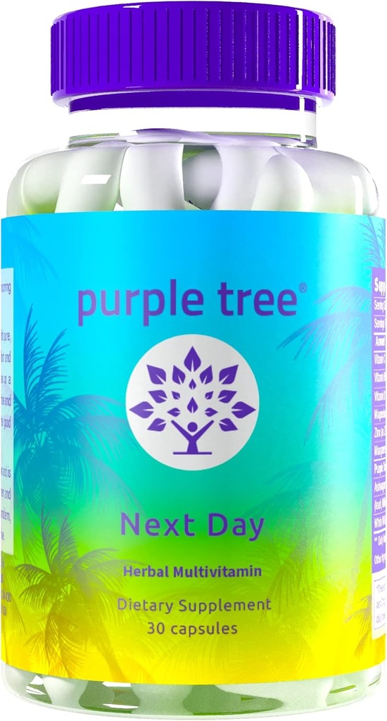 עץ סגול למחרת, Post-Celebration Wellness - Take Tomorrow | Replenish & Feel Your Best | Ashwagandha, ג'ינג'ר, Pepperנט, Milk Thistle, Electrolytes, ויטמינים, 30 Pills