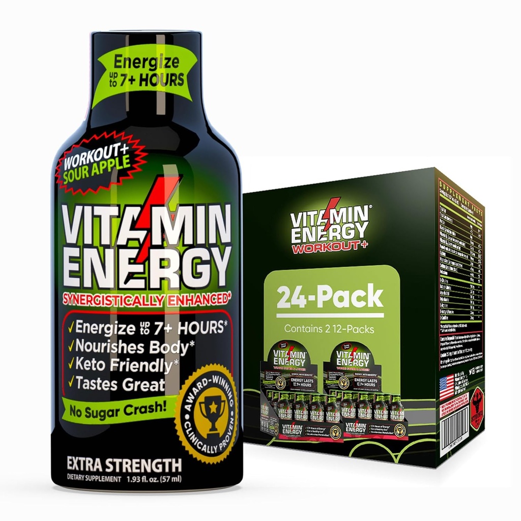 ויטמין אנרגיה Workout + תוספת כוח אנרגיה לירות Sour Apple 24 Pack, 260 מ"ג טבעי Caffeine, Pre-Workout, B-Vitamins, מינרלים, Endurance & Performance, Zero Sugar, Gluten-Free, טבעוני, 1.93 fl oz oz oz oz oz oz oz oz oz oz oz oz oz oz oz oz oz oz oz oz