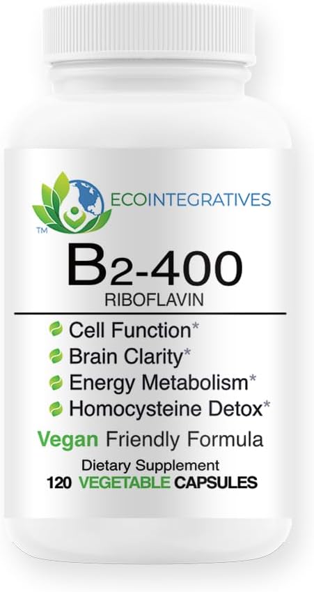 B2-400 Pure Riboflavin - מערכת העצבים, Homocysteine Detox, Cardiovascular, Helps Boost Energy, Clarity, Metabolism ותפקוד תאים (120)