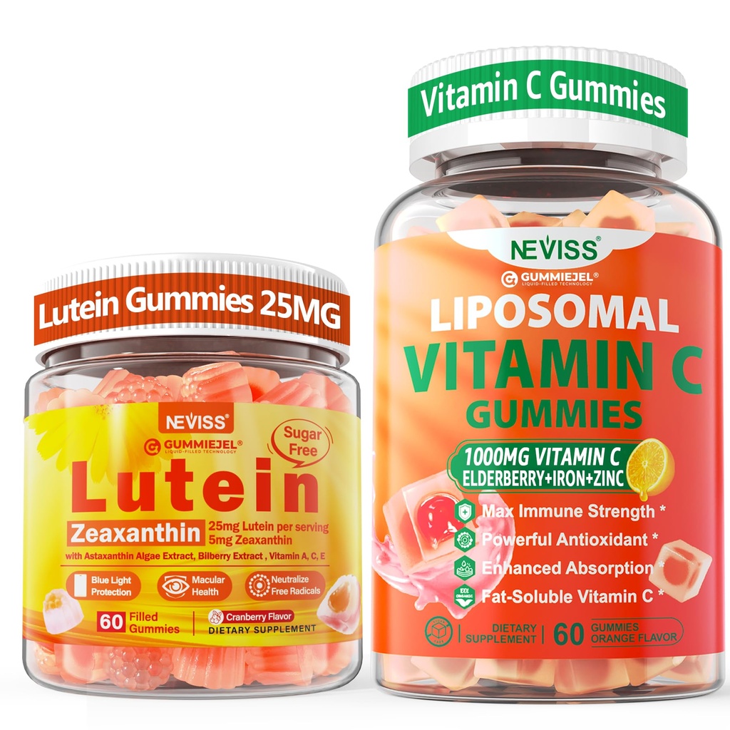 NEVISS 1Pack Liposomal ויטמין C 1000 מ"ג מסטיקנים + 1Pack Lutein Zeaxanthin תוספי חניכיים