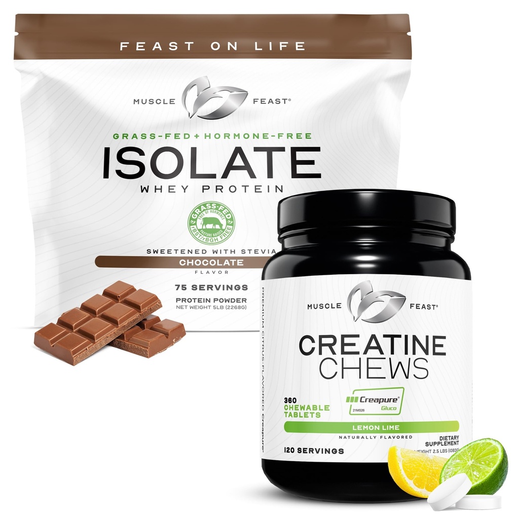 שריר החג Isolate + Creatine Candy Bundle: 1 חלבון Whey חלבון Isolate (Chohey, 5lb) + 1 Creatine Candy (Lemon Lime, 360) | תוספי Premium, Vegetarian, Gluten Freeten Freeten
