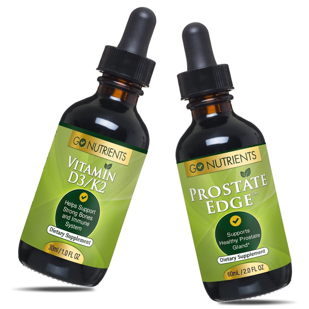 Go Foodsents נוזל ויטמין D3 עם K2 (MK-7) טיפות & Prostate Edge Prostate תוספת לגברים עם Pygeum ו Saw Palmetto לחלץ ויטמין D3 ו- K2 נוזל טיפות טיפות טיפות עזרה למדינה רגשית