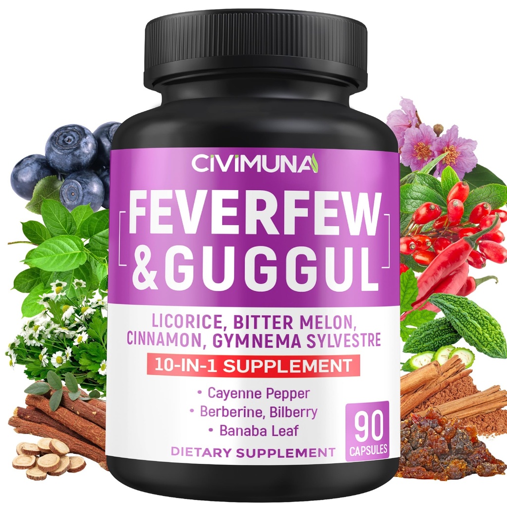 Feverfew Capsules with Feverfew, Guggul, Licorice and More - 90 Capsules for 3 Months Supply