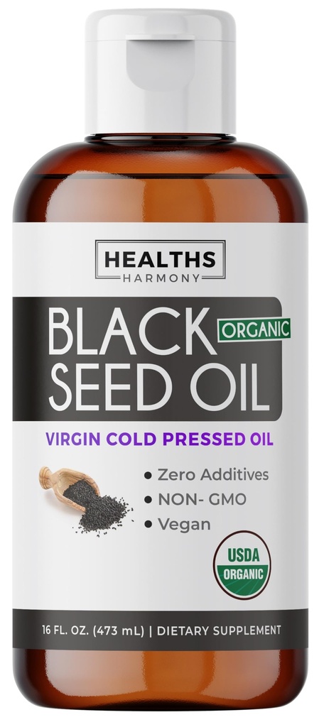 USDA אורגני שחור Seed שמן נוזלי (16 fl oz) Premium Cold-Pressed Nigella Sativa Producing Pure Black Cumin Seed שמן - Antioxidant תוסף - טבעוני, Gluten-Free, ו- non-GMO (ללא גלולות או קפסולות)