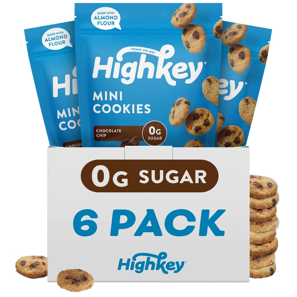 HighKey Keto Chocolate Chip Mini Cookies - Gluten Free Sugar Free Cookies Keto Snack Low Carb Snacks Healthy Protein Diabetic Dessert Food Low Sugar Treat Diet Friendly Sweets Keto Food 6 Pack