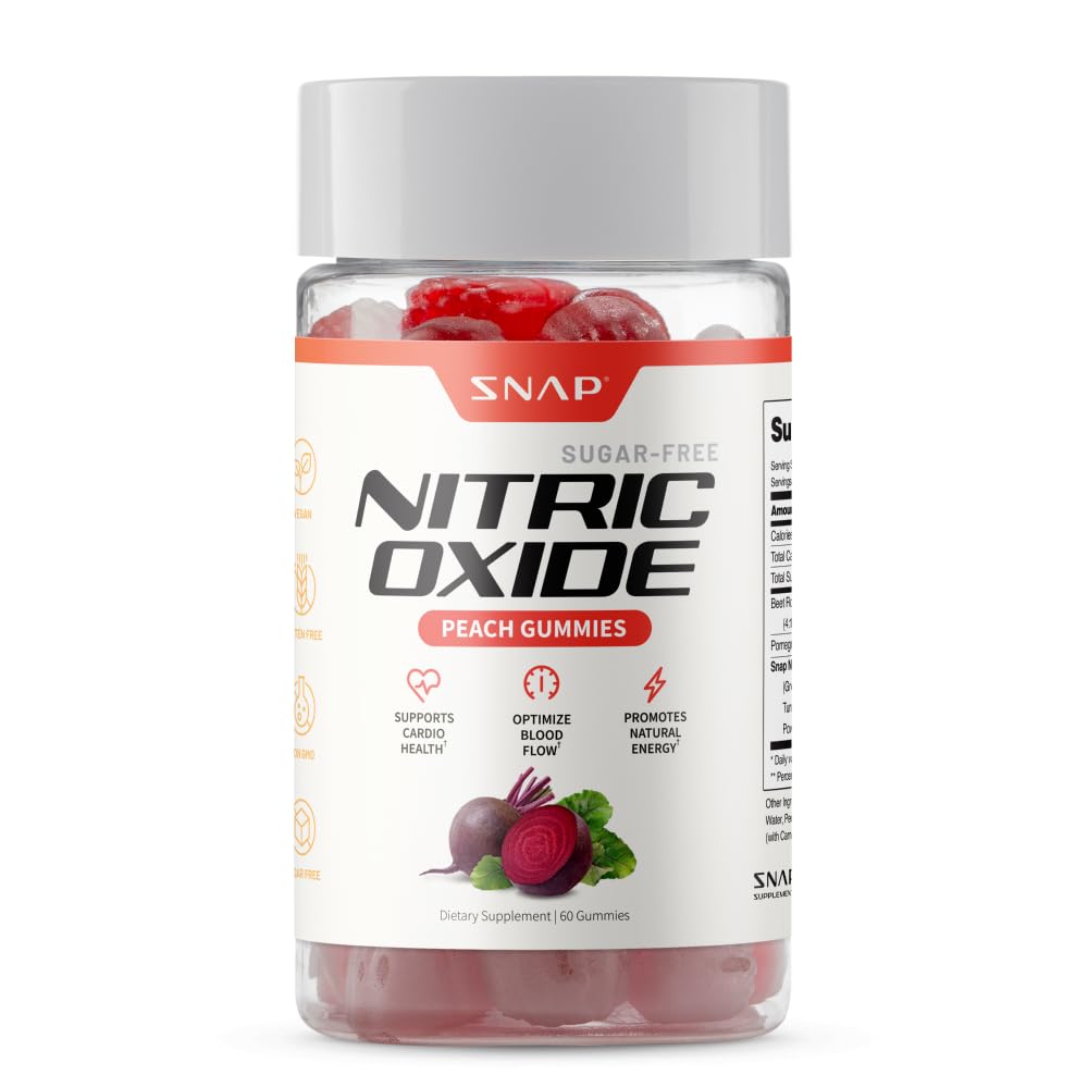 תוספי Snap תוספי Beet Root Gummies, Nitric Oxide תוספת עם beets אורגני, ויטמינים, Pomegranate ו Antioxidants for Energy, Circulation Support, 60 סוכר חניכיים, Peach