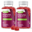 Viteey ויטמין B Complex Gummies עם ויטמין C - אנרגיה, Metabolism & Immune Support - B6, B12, Niacin, Folic Acid, Biotin, Calcium - טבעוני, Gluten-Free 120 Count Count Count