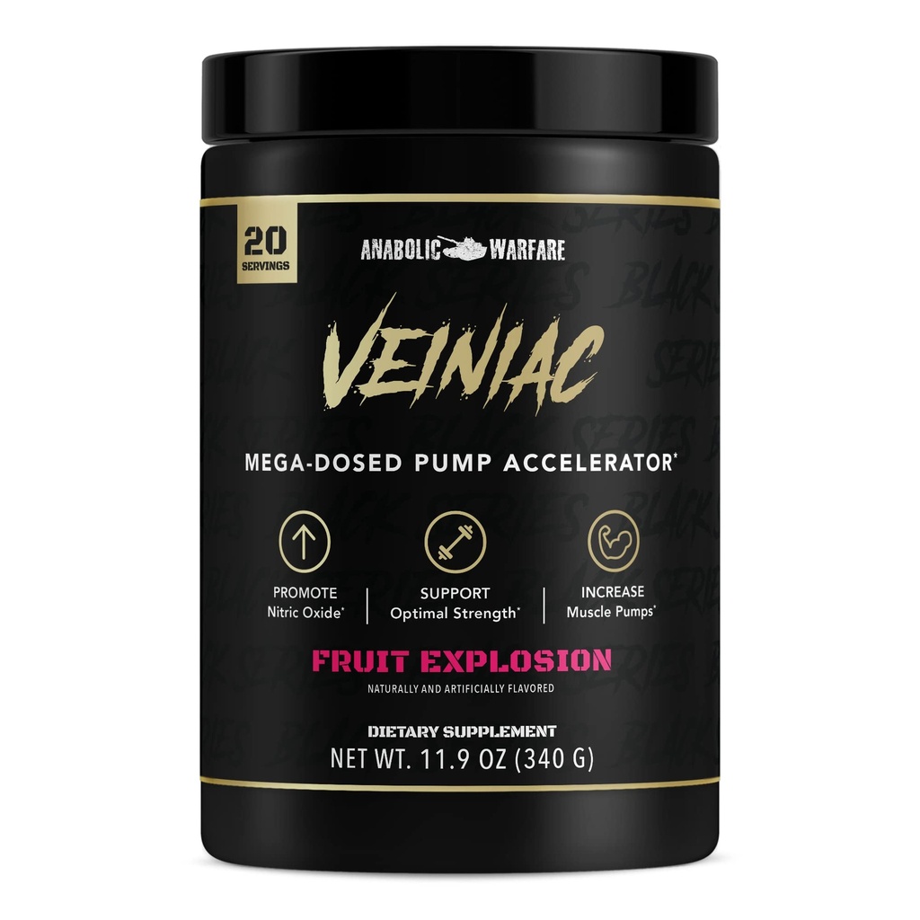 Anabolic Warfare Veiniac שריר משאבה Activator תוספת Stimulant חינם Pre-Workout עם L-Citrulline, Betaine Anhydrous, והוספת AGMassTM, מגבירה את Nitric Oxide*, פירות 20 משרתות