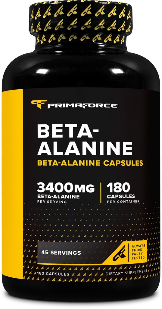 Primaforce Beta Alanine קפסולות 3,400 מ"ג, 180 קפסולות (45 משרתות) - תוספי Beta-Alanine