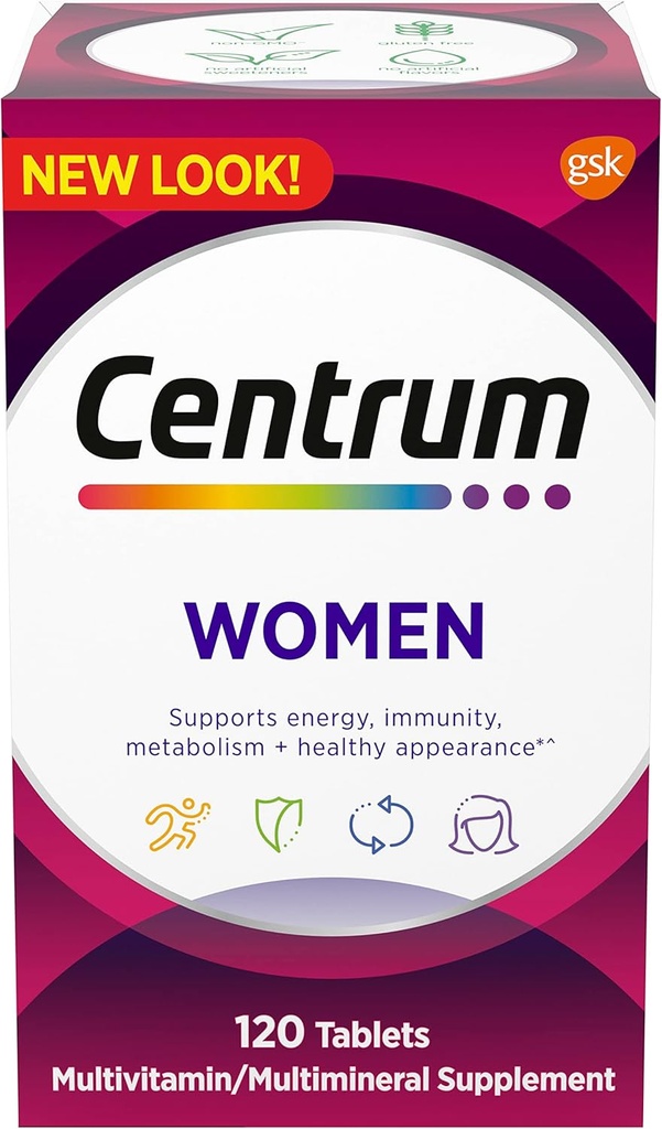 Multivitamin לנשים, Multivitamin / Multimineral תוספת עם ברזל, ויטמין D3, ויטמין B ו- Antioxidant ויטמינים C ו- E, Gluten Free, Non-GMO Ingredients - 120 Count Count Count Count Count