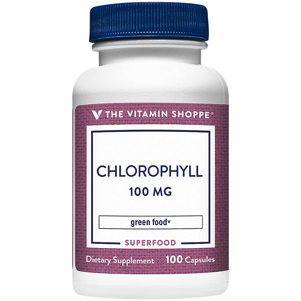 הוויטמין Shoppe Chlorophyll 100 מ"ג - תוספי מזון טבעיים, מזון סופר ירוק תומך מערכת החיסון ואנרגיה ייצור, "Natural Deodorant" (100 קפסולות)