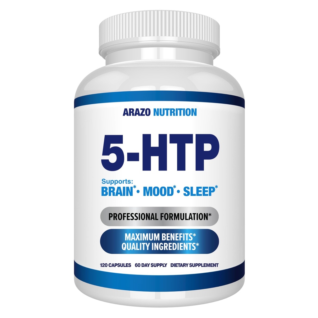 5HTP 200 MG Per לשרת פלוס Calcium עבור Mood, שינה - תמיכה Calm ומנוחה מרגיעה - 99% גבוה פורה - 120 קפסולות - Arazo Nutrition