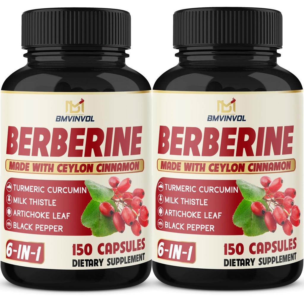 2 Pack Berberine HCl- Plus Ceylon Cinnamon, Turmeric, Milk Thistle, Artichoke, Black Pepper, Berberine HCI Roots Pills - Imm System