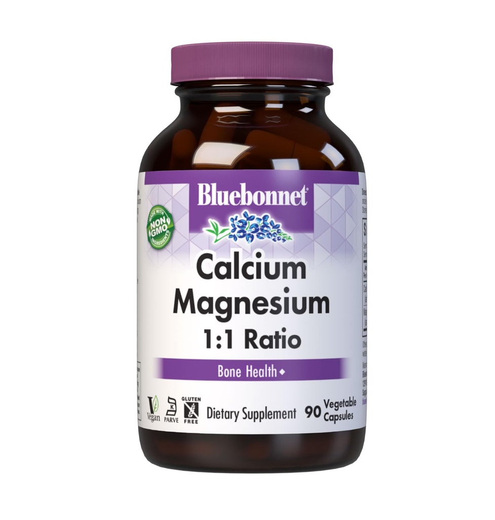 BlueBonnet Calcium Magnesium 1:1 Ratio Vegetarian קפסולות, 90 הרוזן