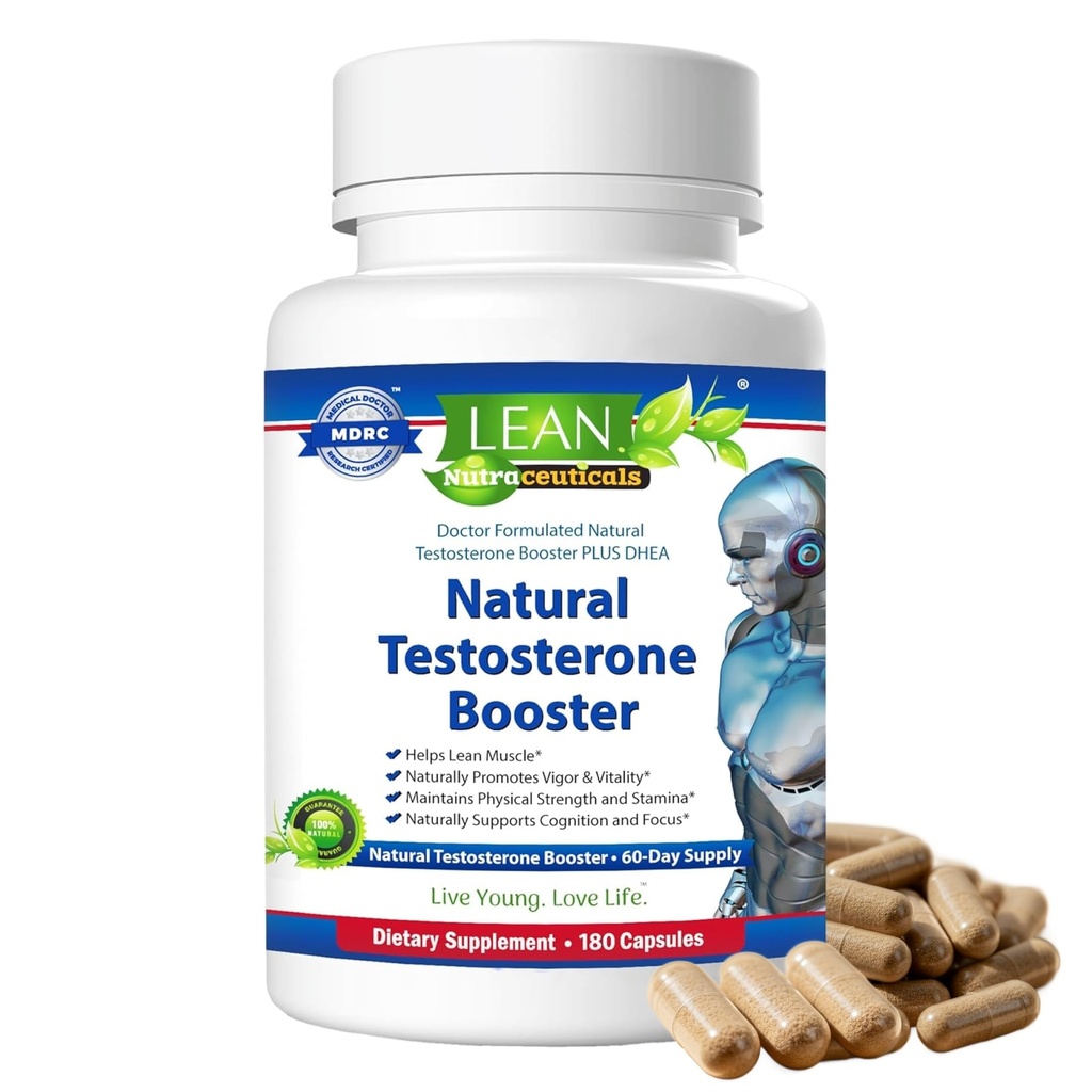 תמיכה הורמונלית של Lean Nutra Men - 180 קפסולות - תוספת תמיכה טבעית טסטוסטרון עם Maca, Fenugreek, Tongkat Ali, Zinc, Tribulus, DHEA - אנרגיה, איזון, כוח ובריאות עבור גברים