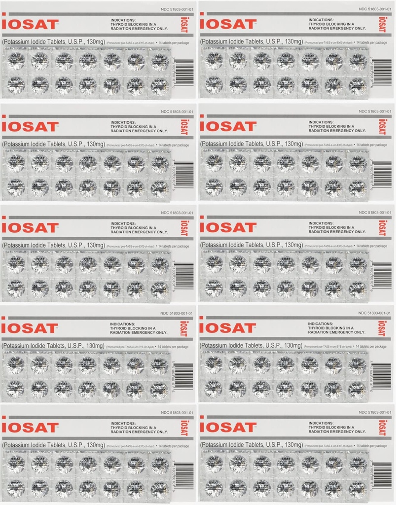 טבליות Potassium Iodide, 130 מ"ג (14 טבליות כל אחד) - 10 חבילות
