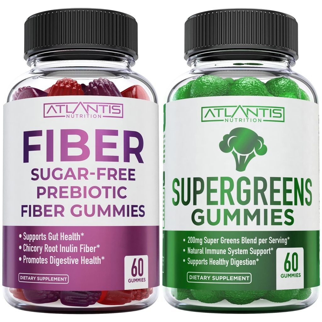 Atlantis Nutrition Sugar Free Prebiotics for Adults 2Pack (120 חניכיים) + Supergreens 60 חניכיים