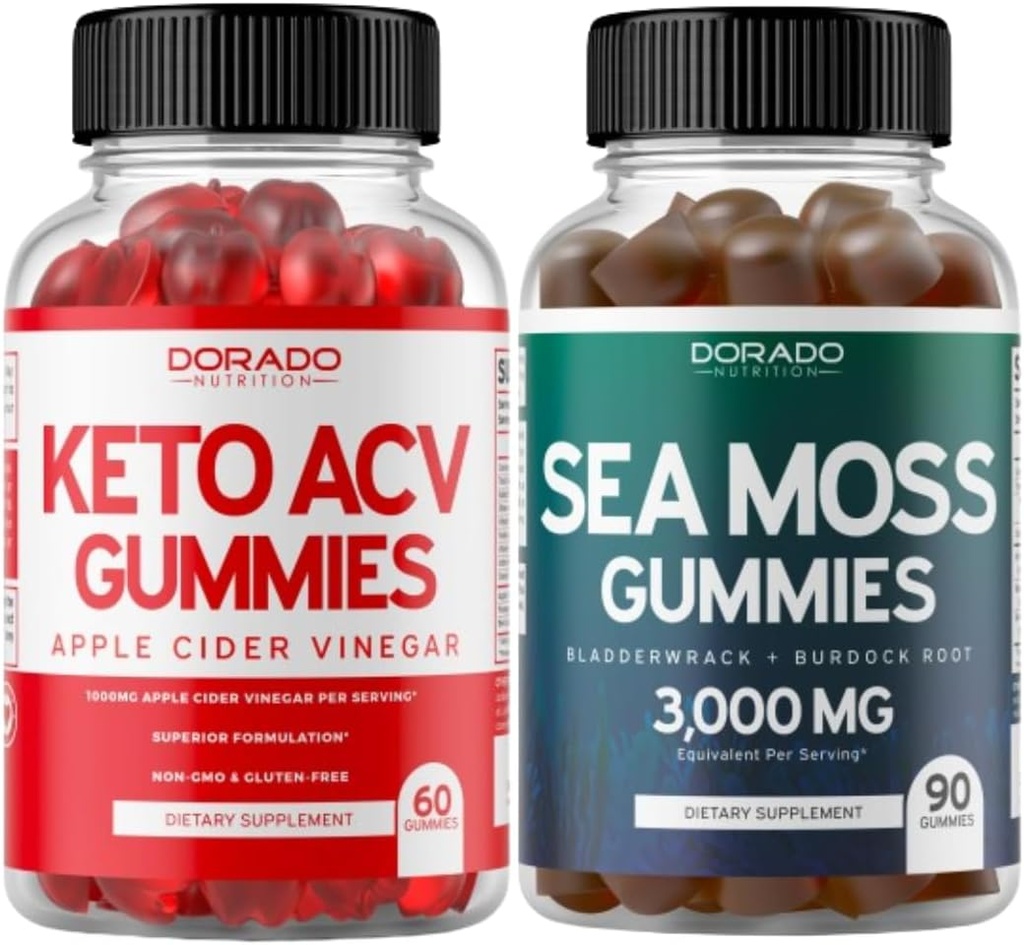 Keto ACV Gummies (60 Count) Advanced Weight Loss Formula ו- Irish Sea Mossmies (90 Count) עם Bladderwrack & Burdock Root for Thyroid, Energy & Immune Support - Non GMO, טבעוני בטוח ומיוצר בארה"ב