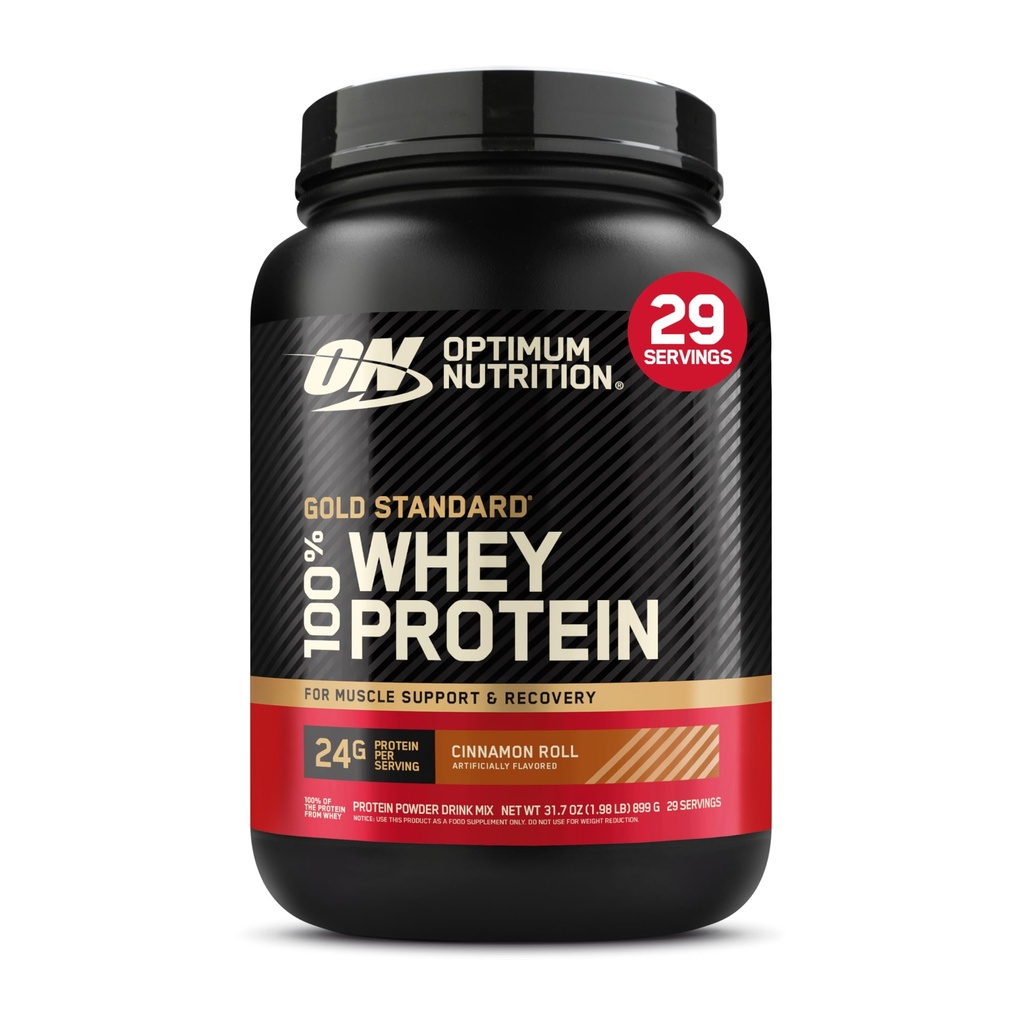 Optm Nutrition New Flavor Gold Standard 100% אבקת חלבון Whey, Cinnamon Roll, 2 פאונד (Pack of 1) (Packing May Vary)