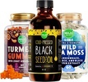Magu Superfoods Black Seed Oil, 4in-1 Sea Mosss כמוסות ו Turmeric Curcumin ג'ינג'ר חניכיים