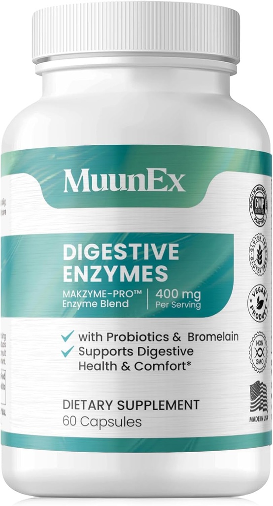 Enzymes עם Probiotics - פורמולה חדשה עבור Meal Time Discomfort & Bloating-Daily Enzymes - Bromelain, Papaya Enzyme, Probiotic, Lactase Enzymes for Digest - טבעוני 60 Cttase