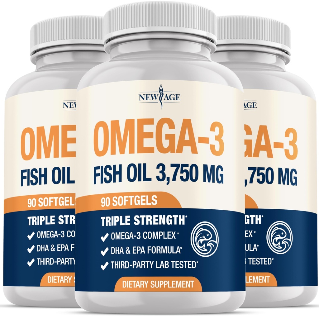 Triple Strength Omega 3 Fish Oil 3750 mg - EPA & DHA - Over 3000mg Omega-3 Fatty Acids - 1350mg EPA + 900mg DHA - Best Essential Fatty Acids, Burpless Fish Oil - 270 Count