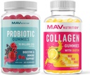 MAV NUTRITION Collagen Gummies for Women and Probiotic Gummies | Hair, Skin, Nails, and Gut Health Support with Biotin, Vitamin C, and 5 Billion CFU | 60 Gummies Each