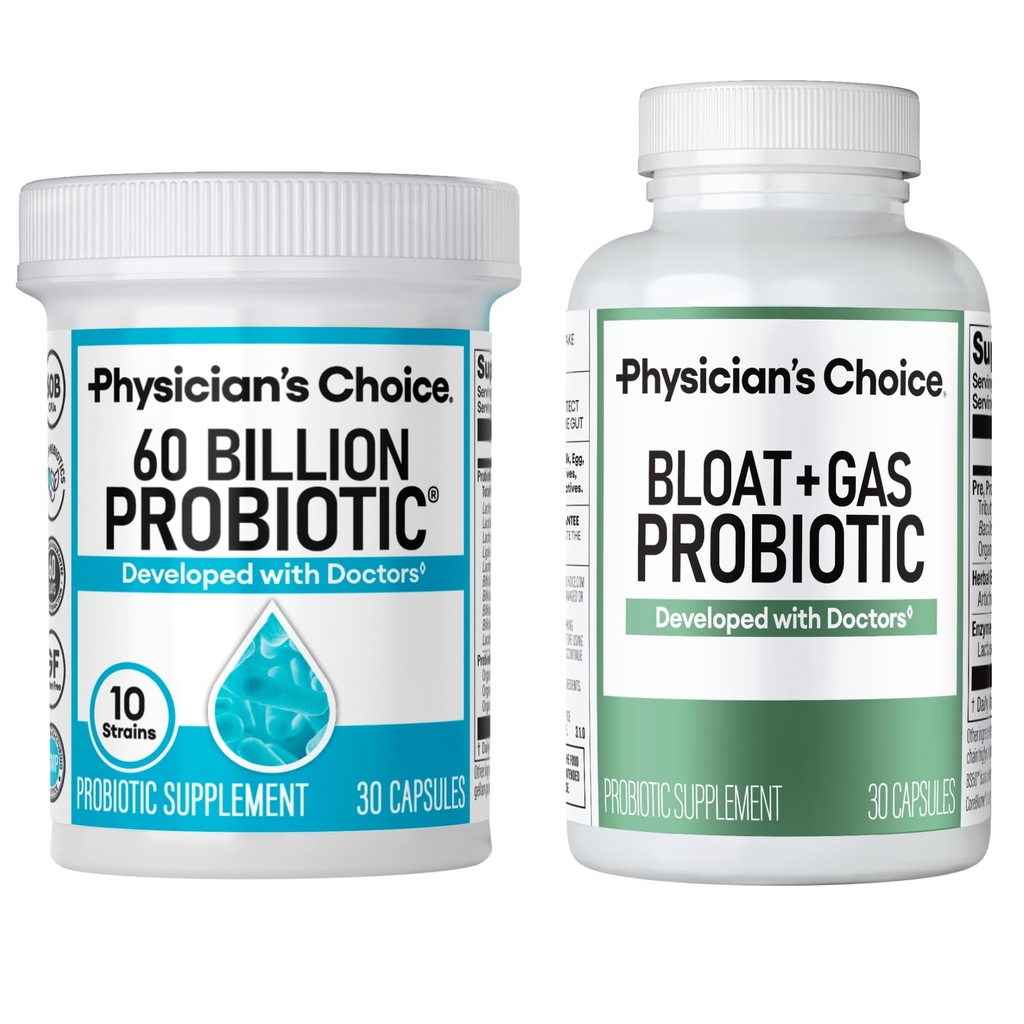 Physician's CHOICE Bloat & Gas Probiotic 30ct + 60 מיליארד פרוביוטיקה 30ct - Digestive Wellness Bundle