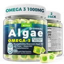 2 Pack Algae אומגה 3 Gummies 1000 מ"ג, Plant Based DHA 460 מ"ג ו EPA 230 מ"ג, אומגה 3 שמן דגים אלטרנטיבי למבוגרים, Plus MethylFolate, ויטמין B12, Phosphatidylserine, No Fishy Taste, סוכר חינם חינם סוכר