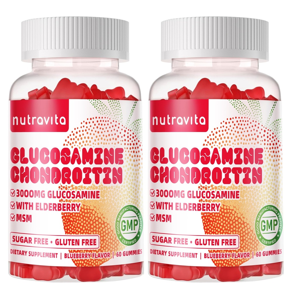 Nutravita Glucosamine Chondroitin חניכיים עם MSM & Elderberry תוספת כוח - תמיכה משותפת, תמיכה אנטי-חמצן תמיכה עבור מבוגרים, גברים ונשים. 120 צ'יפס