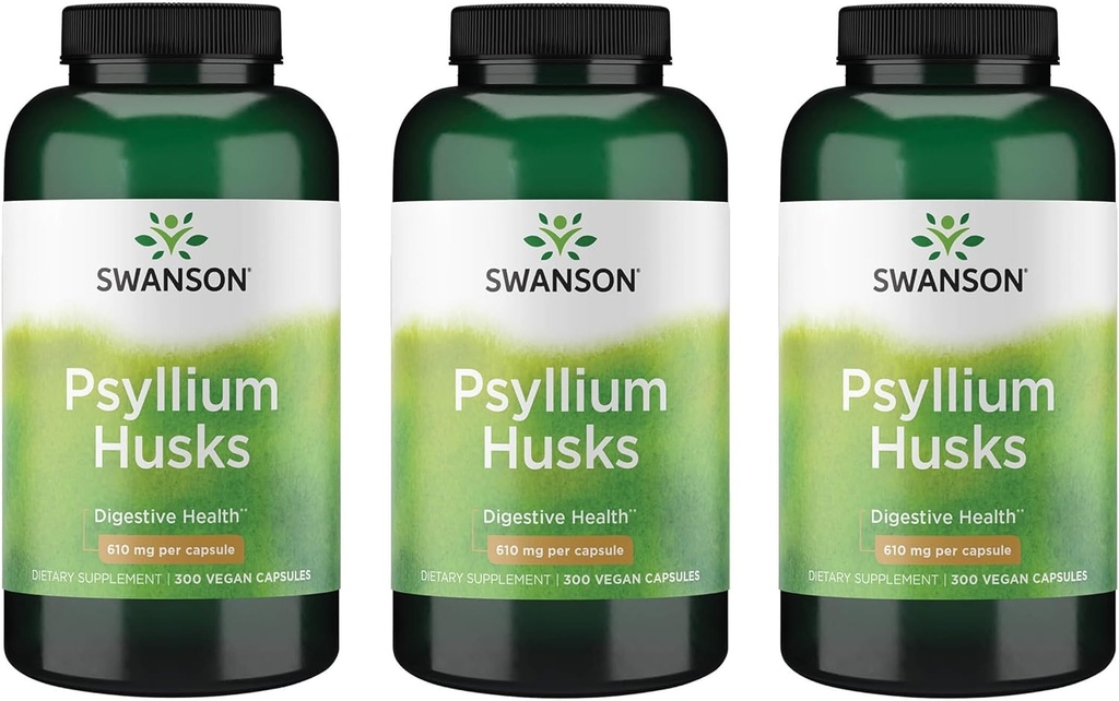 Swanson Psyllium Husk Dietary סיבים תוספי 610 מ"ג 300 קפסולות - (3 Pack)