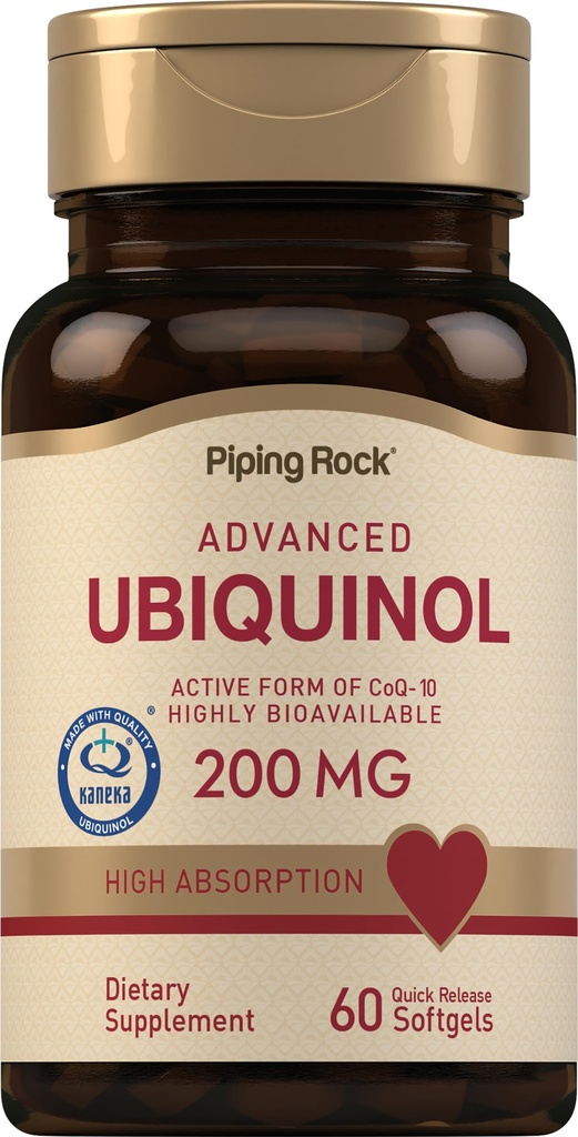 Piping Rock Ubiquinol 200mg | 60 Softgels | Active Form of CoQ10 | High Absorption Supplement | Non-GMO, Gluten Free