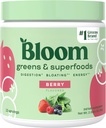 Bloom Nutrition Superfood Greens אבקת, Enzymes w/Probiotics & Prebiotics, Gut Health, Bloating Relief for Women, Chlorella, 15 SVG (15 משרתים (Pack of 1), ברי)