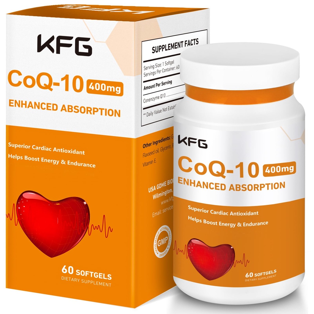 KFG CoQ10 400 מ"ג Softgels, Coenzyme Q10 תוספי תמיכה בריאות הלב, Cardiovascular Health, Immune System & Cell Production, Gluten Freeten
