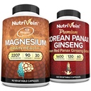 Nutrivein Premium Magnesium L-Threonate & Panax גינזנג תוסף Bundle: High-Absorption Magnesium Threonate ו Red גינזנג תוספת Pair עבור המוח, Mood, Vitality