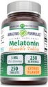 פורמולה מדהימה Melatonin Chewable תוסף | 5 Mg Per Serve | 250 Tablet | Non-GMO | Gluten-Free | Made in USA (Citrus Flavor)