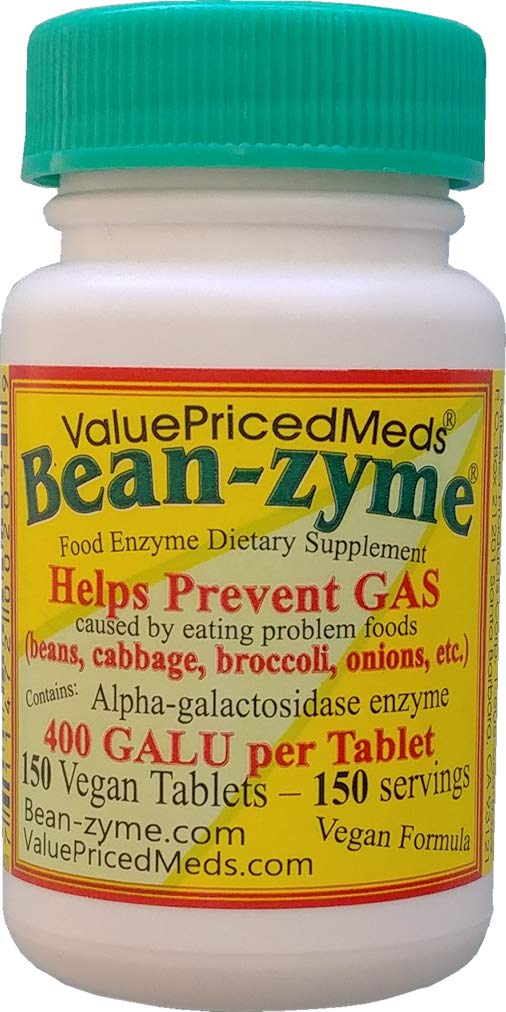 Bean-Zyme Gas הקלה למבוגרים תוספת כוח (150 ct) הוא 400 GAUL עבור Tablet Alpha Galactosidase, טבעוני, עלות פחות, Enzyme Dietary מזון טבעי Enzyme