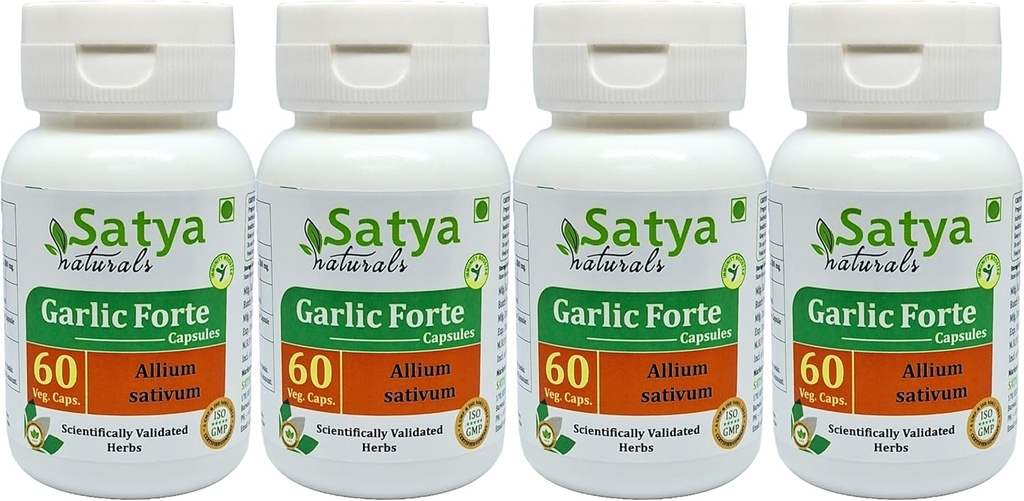 Garlic Forte כמוסות 500 מ"ג. 60 Veg. קפסולה | Lahsan (Allium Sativum) לחלץ קפסולות לגברים ונשים | Ayurvedic Herbal Supplement/Remedies | 10:1 Forte (4 בקבוקי 60 קפסולות)