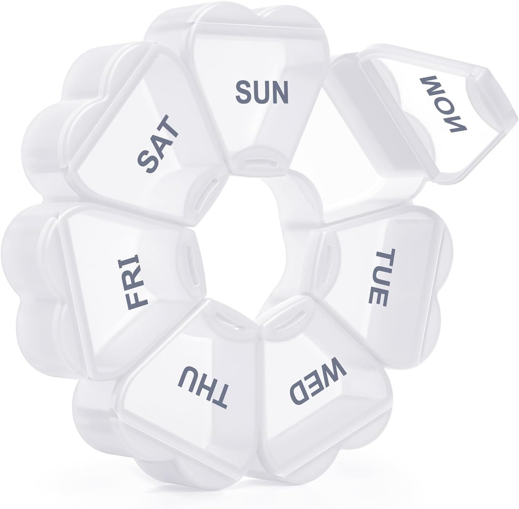 מארגנת גלולות שבועיות גדולות, Pill Box 7 Day, KAPENS Daily Case Large Capacity Compartments, Pill Containers for Fish Oil Supplements, White White White