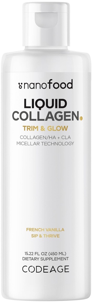 Codeage Liquid Collagen תוסף Vanilla Flavor, Beauty Trim & Glow Liposomal Collagen Peptides, CLA Conjugated Linoleic Acid, Hyaluronic Acid, ויטמין E, hydrolyzed, non-GMO, 15.22 fl ozozozozozozgated Linoleic Acid, Hyaluronic Acid