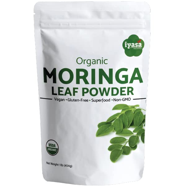 Iyasa Holistics Organic Moringa Leaf Powder 8 oz - USDA Certified Pure Moringa Oleifera Superfood Powder - Green Smoothie, Tea, Energy Booster - Pure Ayurveda Products