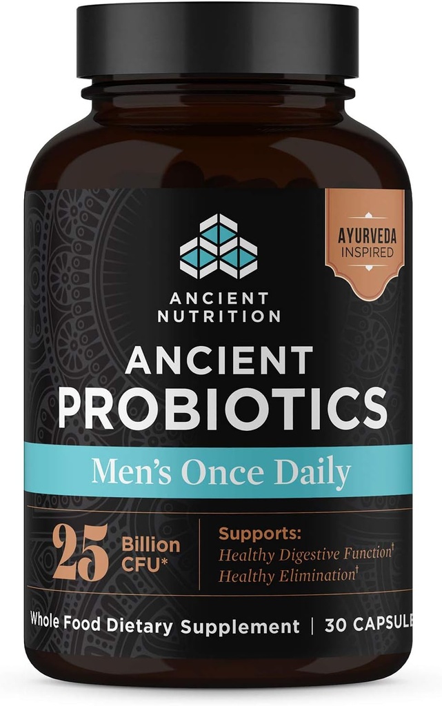 תזונה עתיקה Probiotics for Men, Probiotic Men's once 30ct, Digestive and Immune Support, Bloating, Gas and Constipation Relief, Gluten Free, Superfoods Band, 25 מיליארד CFUs*
