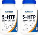 אומגה 5HTP 200 מ"ג, 120 קפסולות צמחוניות (5-Hydroxytryptophan) - Non-GMO & Gluten חינם (2 בקבוקים)
