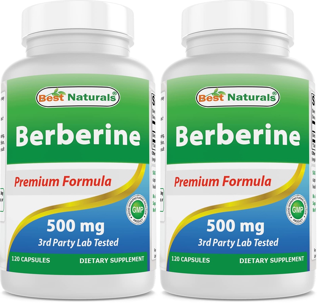 Best Naturals Berberine 500 מ"ג 120 קפסולות - תומך בתפקוד Immune, Cardiovascular & Gastro מעיים פונקציונלי (120 Count (Pack of 2)