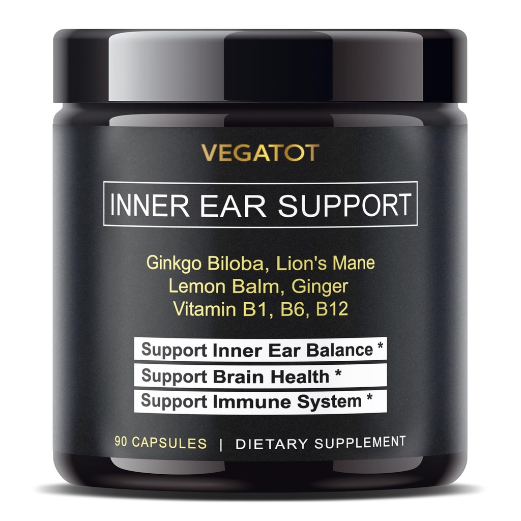VEGATOT Vertigo תוסף *USA Made and Tested* האוזן הפנימית תוספת עם ג'ינקגו Biloba Lion's Mane Lemon Balm ג'ינג'ר VIT B1, B6, B12 - עבור Dizzness Spinning האוזן הפנימית