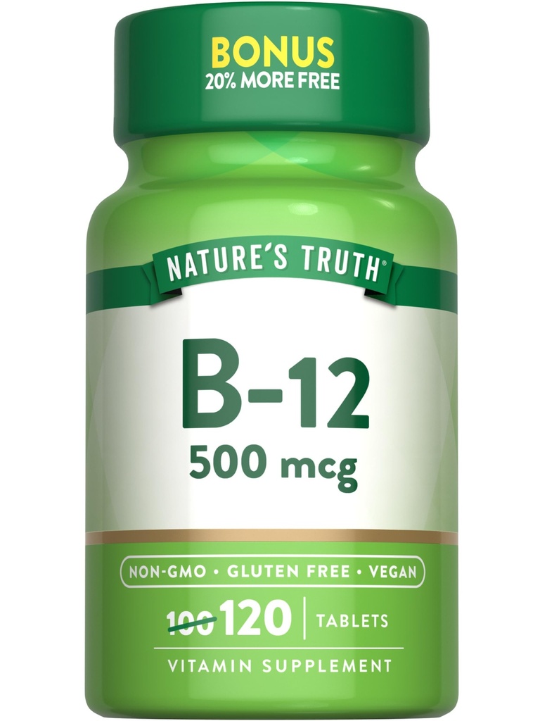 האמת של הטבע B12 ויטמין | 500 mcg | 120 טבליות | טבעוני, non-GMO & Gluten Free Supplement