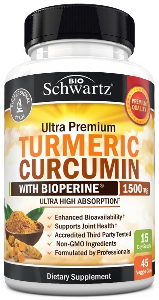 כורכום Turmeric עם Black Pepper Extract 1500 מ"ג - תוספת אבסולוטית אולטרה פוטרנט Turmeric תוספת עם 95% Curcuminoids ו bioPerine - non GMO Tumeric קפסולות לתמיכה משותפת - 45 קפסולות