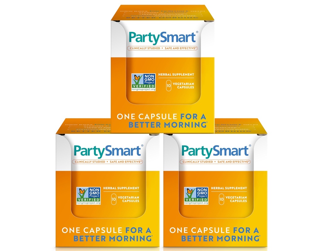 ההימלאיה PartySmart, 10 קפסולות אינדיבידואליות - תמיכה ב- Alcohol Breakdown Liver עבור בוקר טוב יותר לאחר שתייה - Plant Based, Plant Based, Vegan, non-GMO, Gluten Free, Clinically Stuנפטר (Pack of 3)
