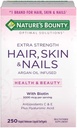 Nature's Bounty Hair Skin and Nails 5000 mcg of Biotin - 250 טבליות coated Tablets סדירות ותוספת כוח (Extra Strength, Two Bottles Every of 250 Softgels)