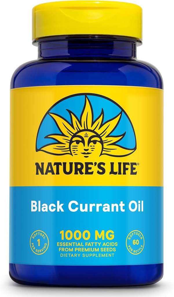NATURE'S Life Black Currant Seed Oil 1000 מ"ג - שמן קרנט שחור, מקור טבעי של אומגה 6 Gamma Linolenic Acid (GLA) ואומגה 3 אלפא-לינולניק Acid (ALA), 60 ימים ערבות, 60 משרתים, 60 Softgels